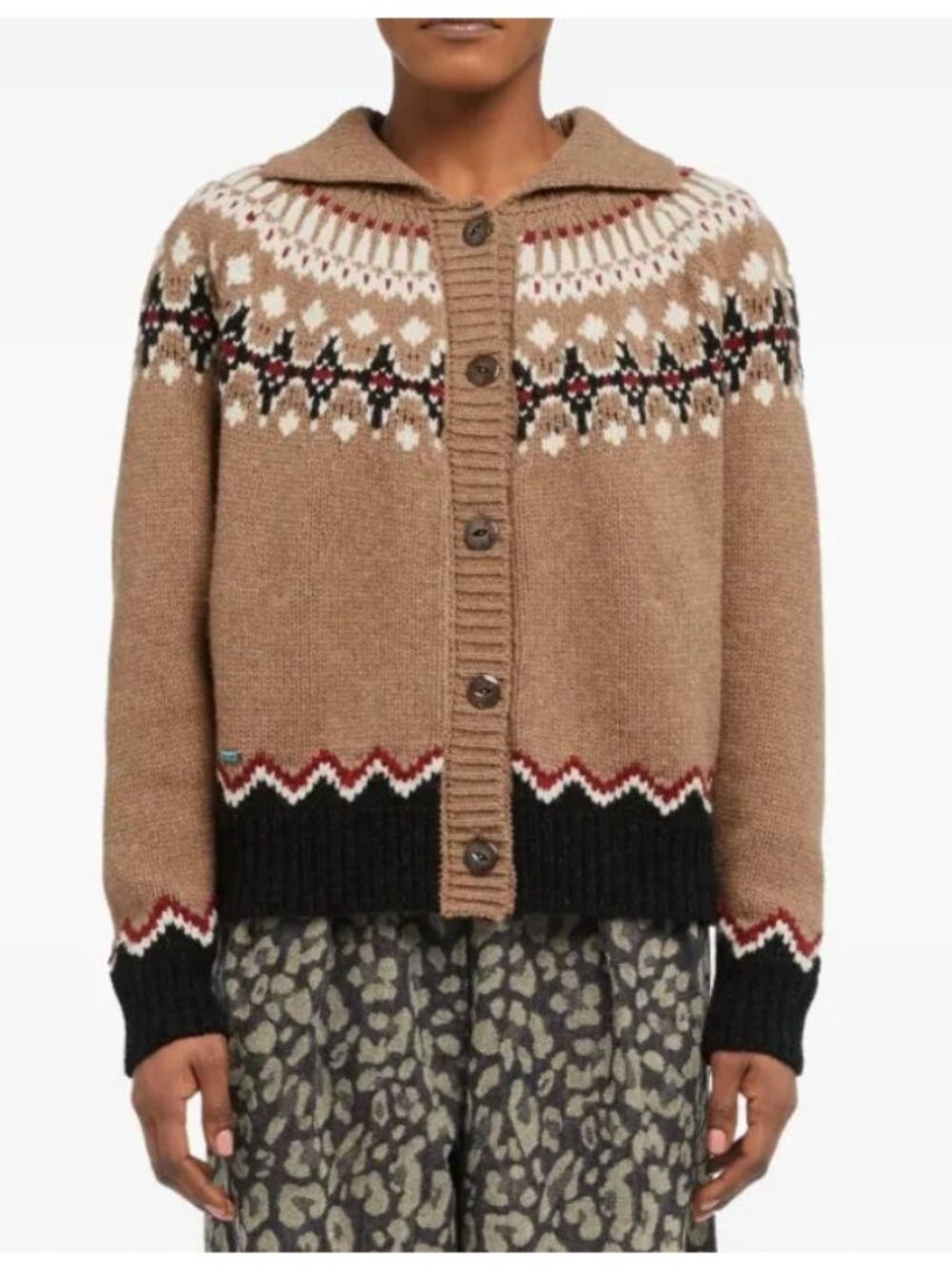 ALANUI Sweet Winter fair isle wool cardigan sweater brown size medium
